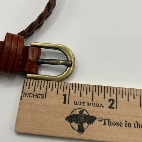 Braided Leather Belt with Brass Buckle - Picture 2 of 9